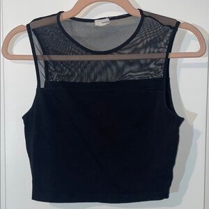 Black Mesh Panel Crop Top